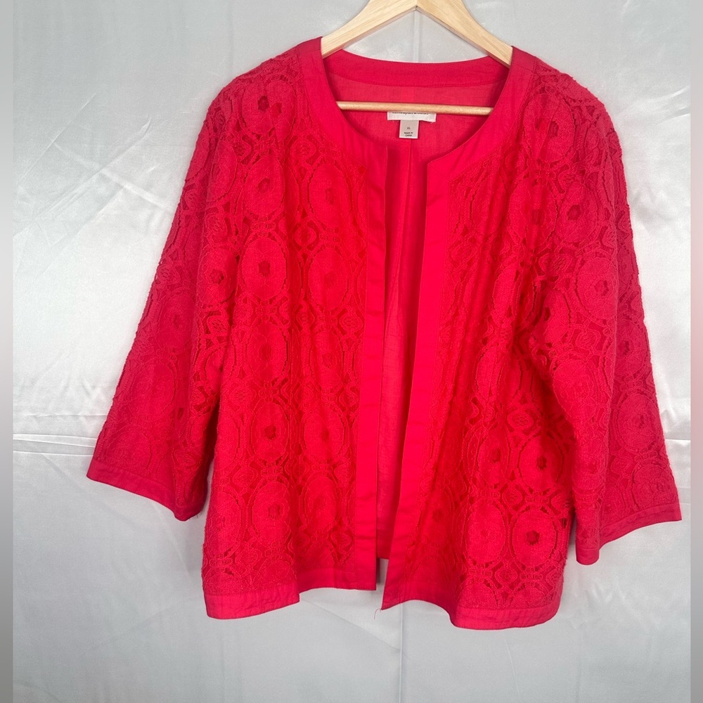 Christopher Banks dark coral open front summer blazer crochet overlay size‎ XL